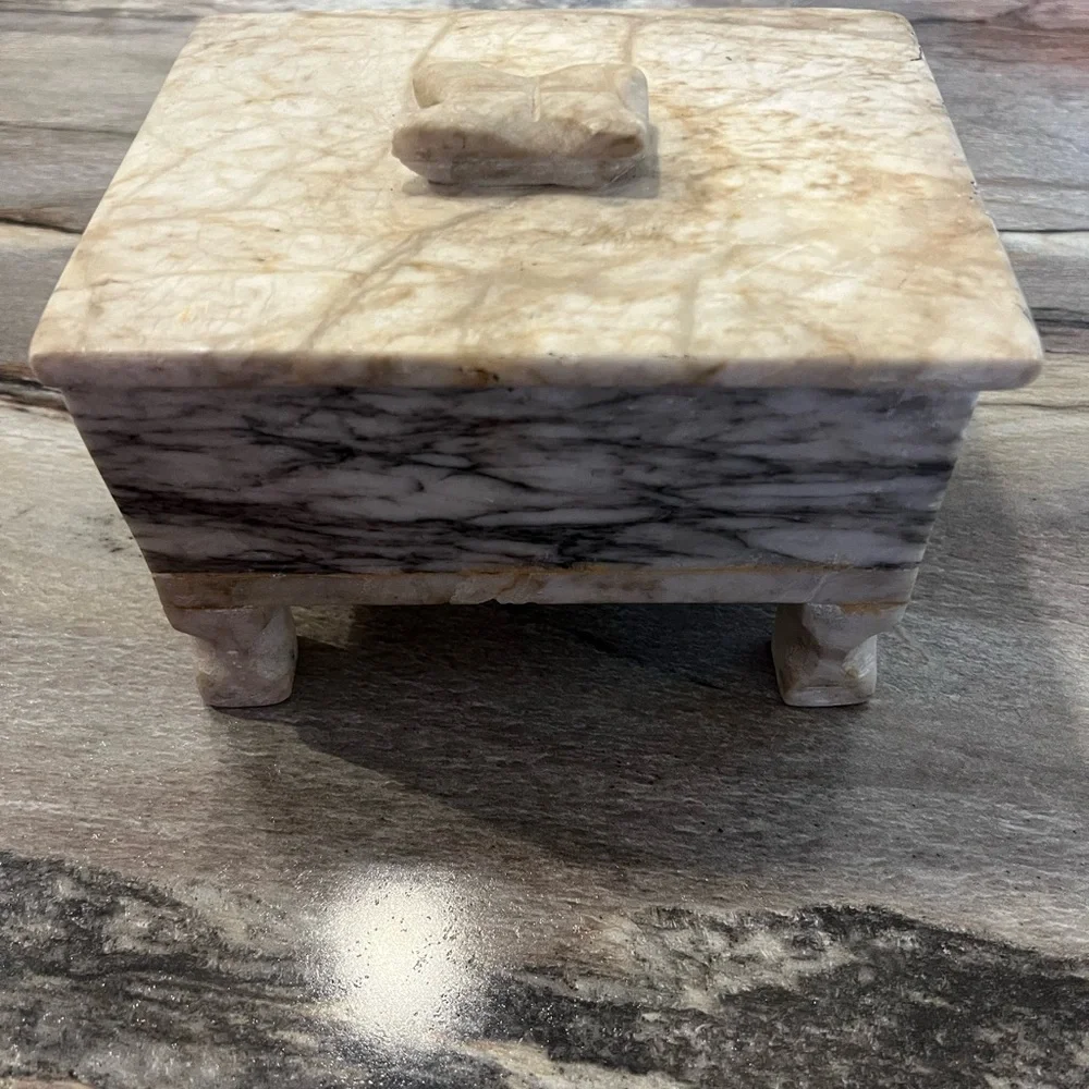 Vintage Marble Decorative Lidded Box - White Gray